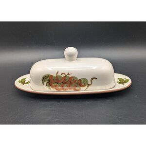 Vintage Stangl Covered Butter Dish Orchard Song Hand Painted Grapes Green Brown